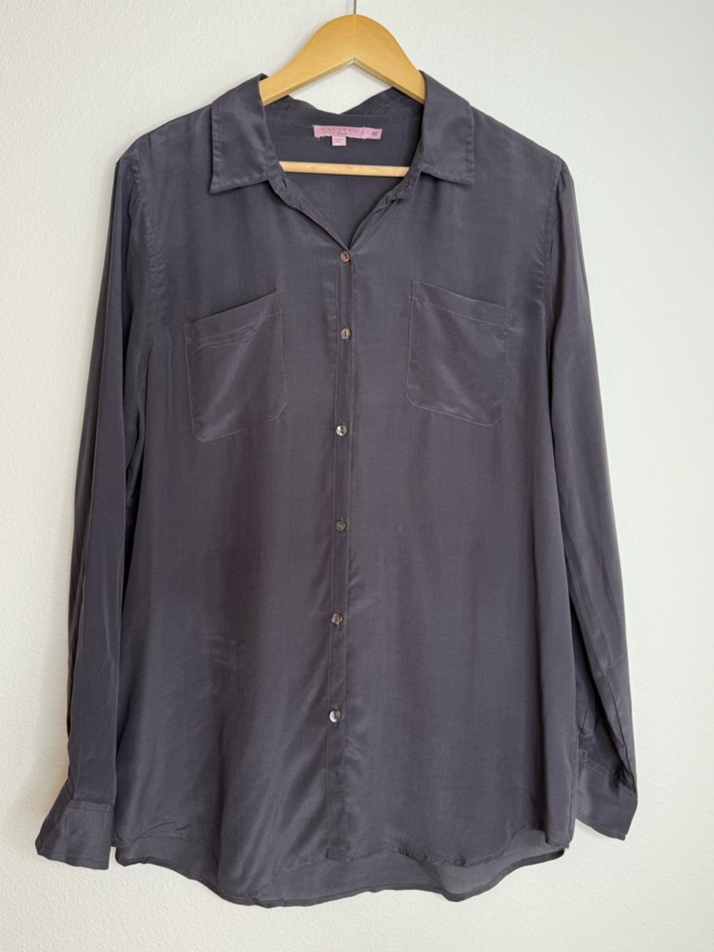 Calypso St Barth Silk Button-Up Blouse Charcoal Gray Sz Medium